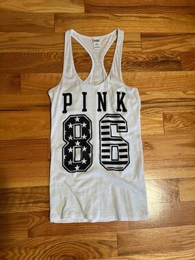 PINK White Racerback Tank